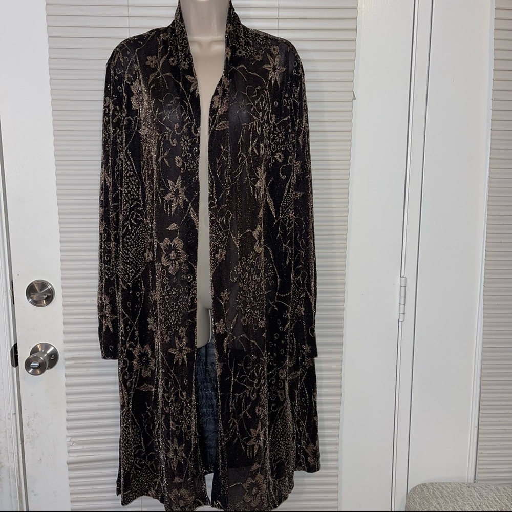 Graver Suzan Graver Long  Metallic Gold Floral Cardigan
